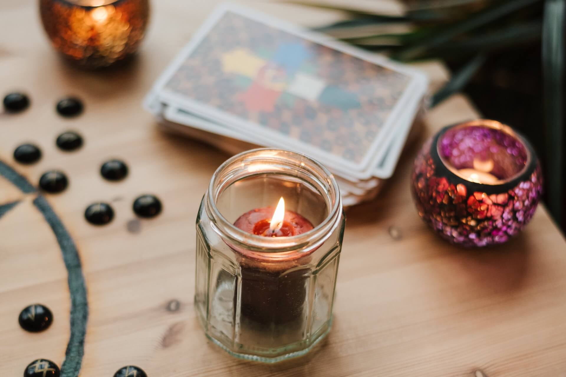 Tarot cards with candle